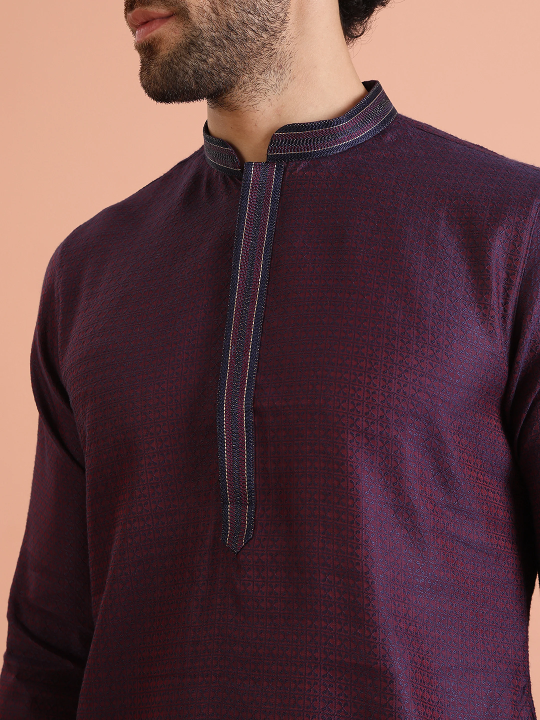 Men Blue Ethnic Motifs Kurta Trouser Set - Image 6