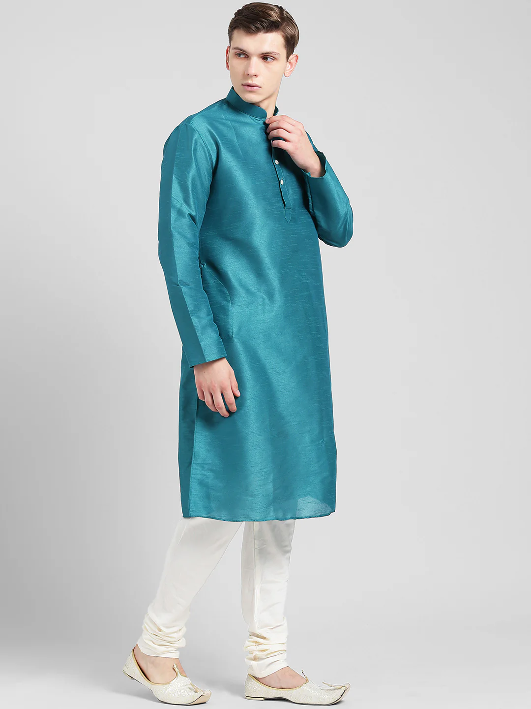Men Blue Kurta Churidar Set - Image 2