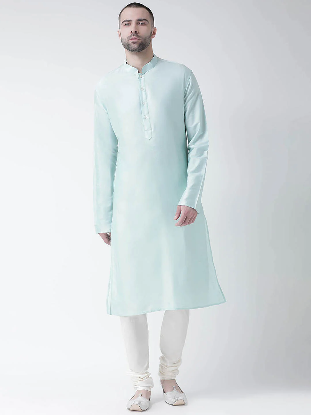 Light Green Silk Blend Solid Kurta Churidar Set