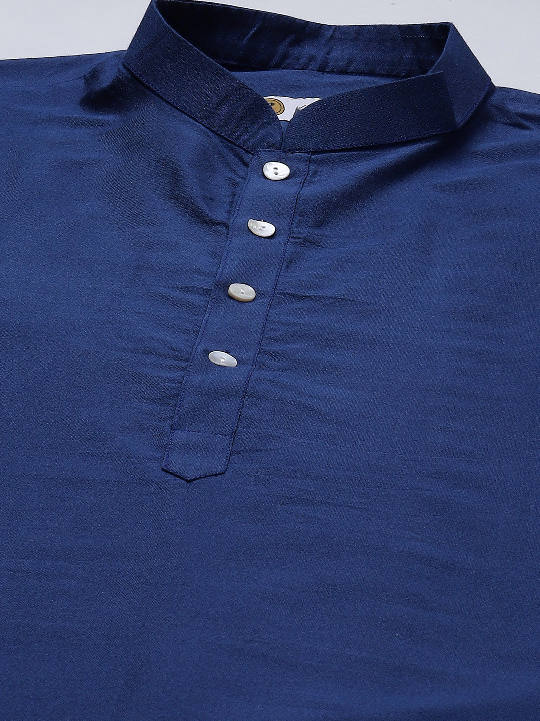 Blue Silk Blend Solid Kurta White Churidar - Image 4