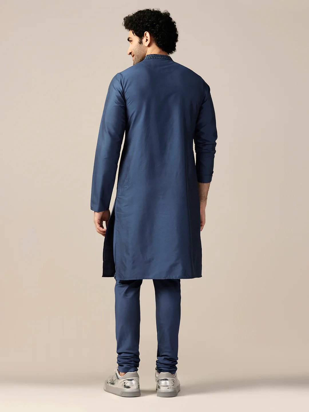 Men Blue Kurta Churidar Set - Image 5