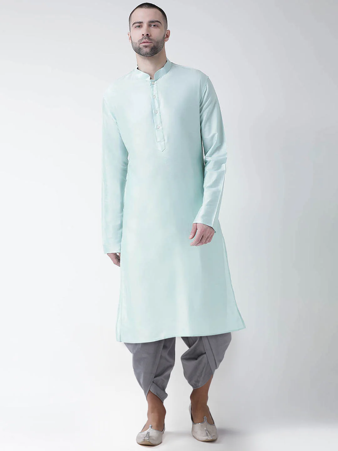 Mint Green Art Silk Kurta Dhoti Set