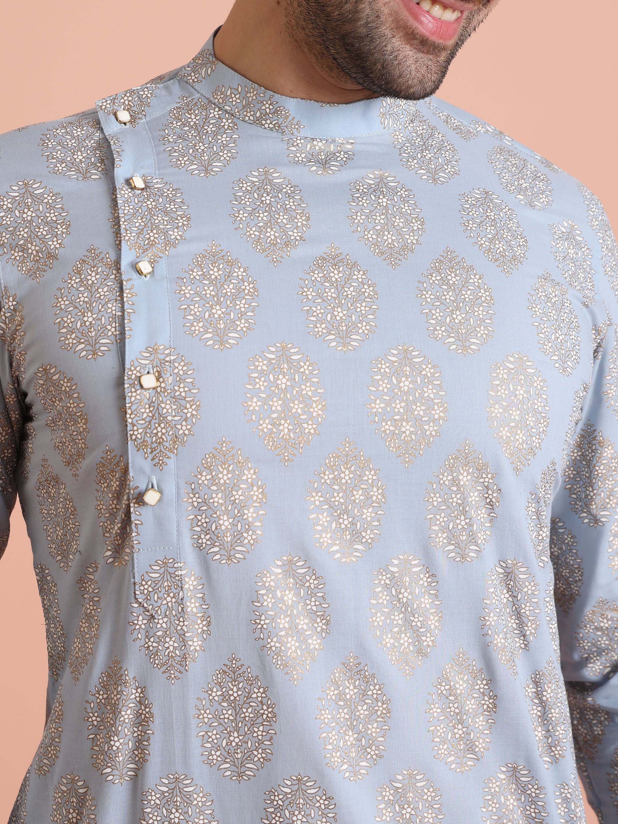 Light Blue Jacquard Kurta Dhoti Set - Image 5