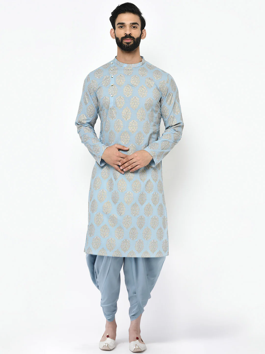 Light Blue Jacquard Kurta Dhoti Set