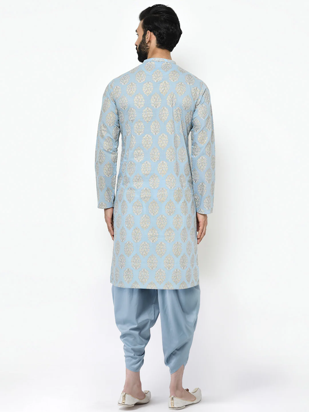 Light Blue Jacquard Kurta Dhoti Set - Image 4