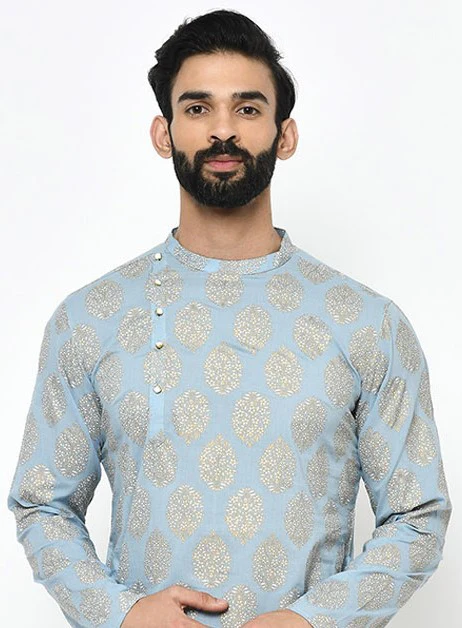 Light Blue Jacquard Kurta Dhoti Set - Image 5