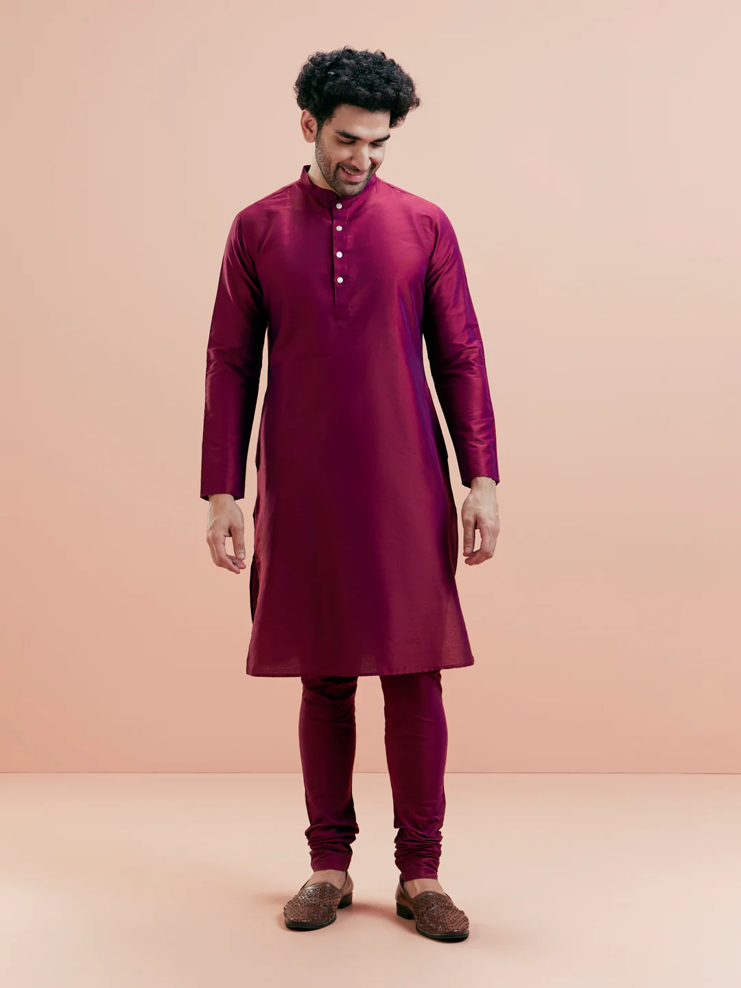 Blue Silk Printed Nehru Jacket Kurta Churidar - Image 6