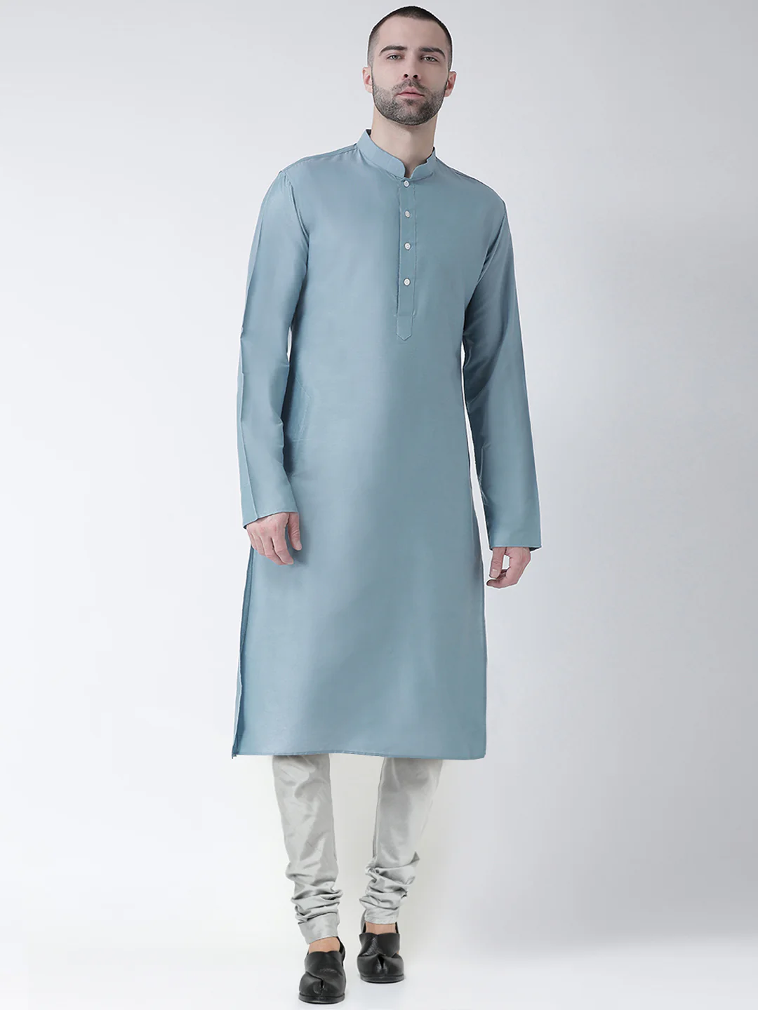 Blue Art Silk Solid Long Kurta.