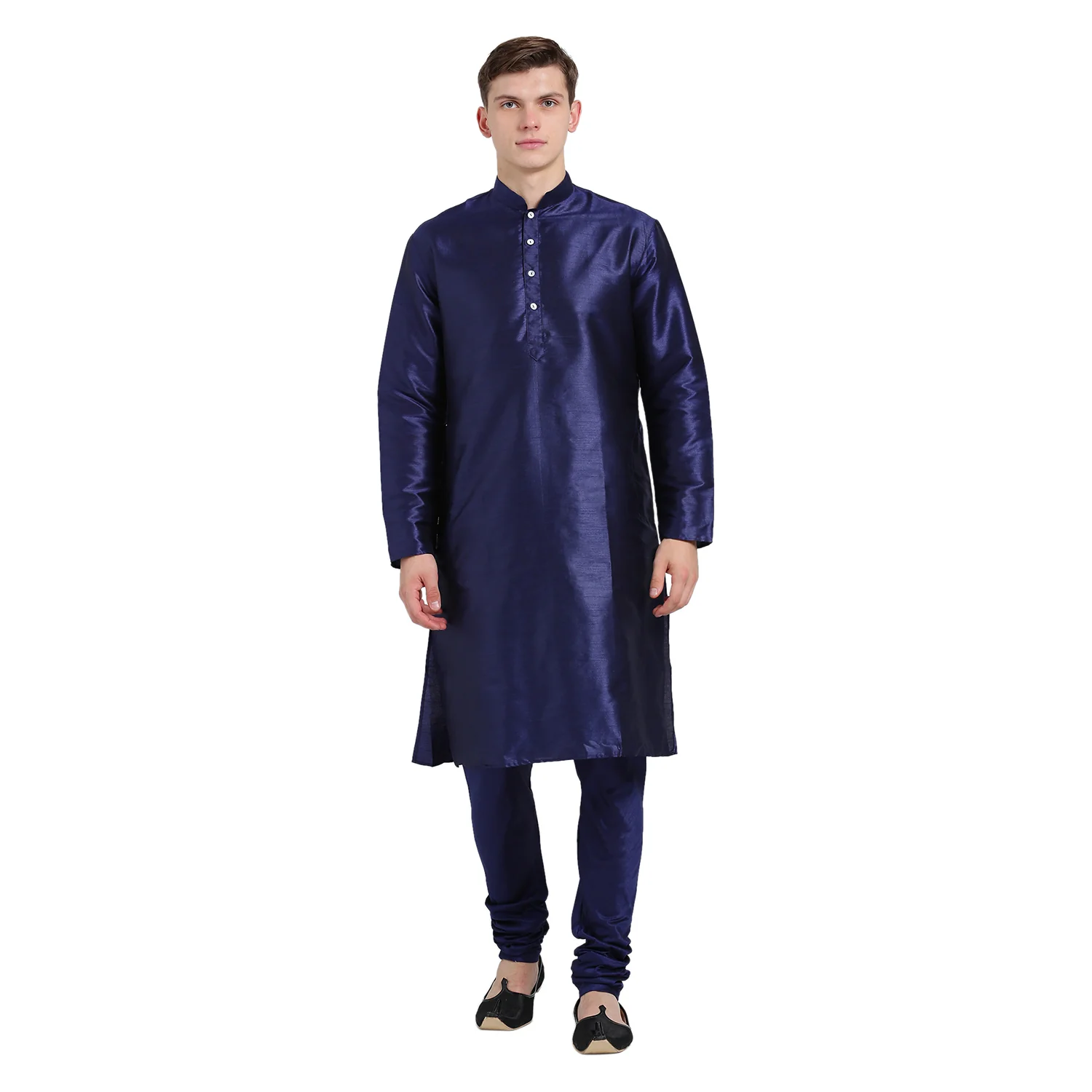 Navy Blue Silk Blend Solid Kurta
