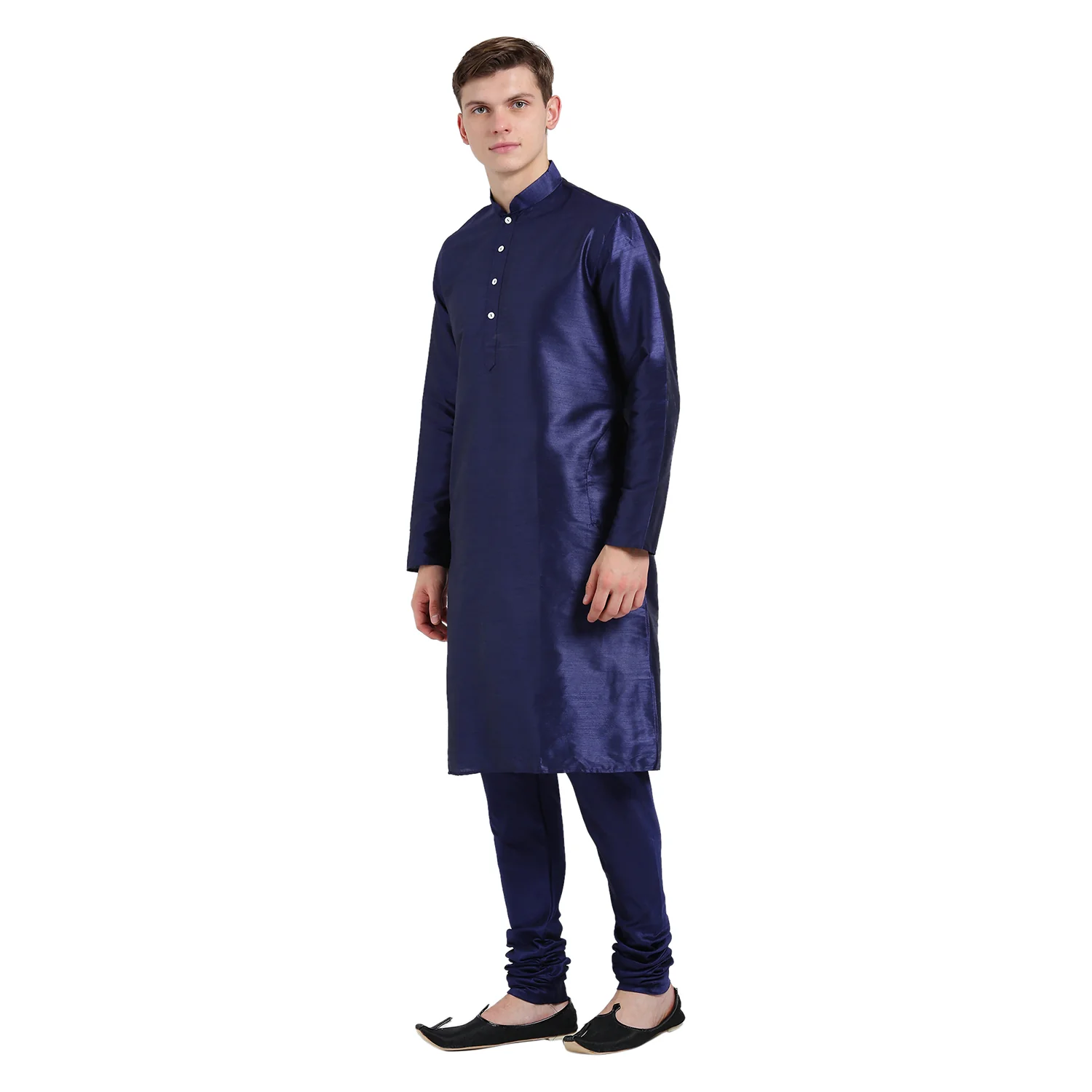 Navy Blue Silk Blend Solid Kurta - Image 2