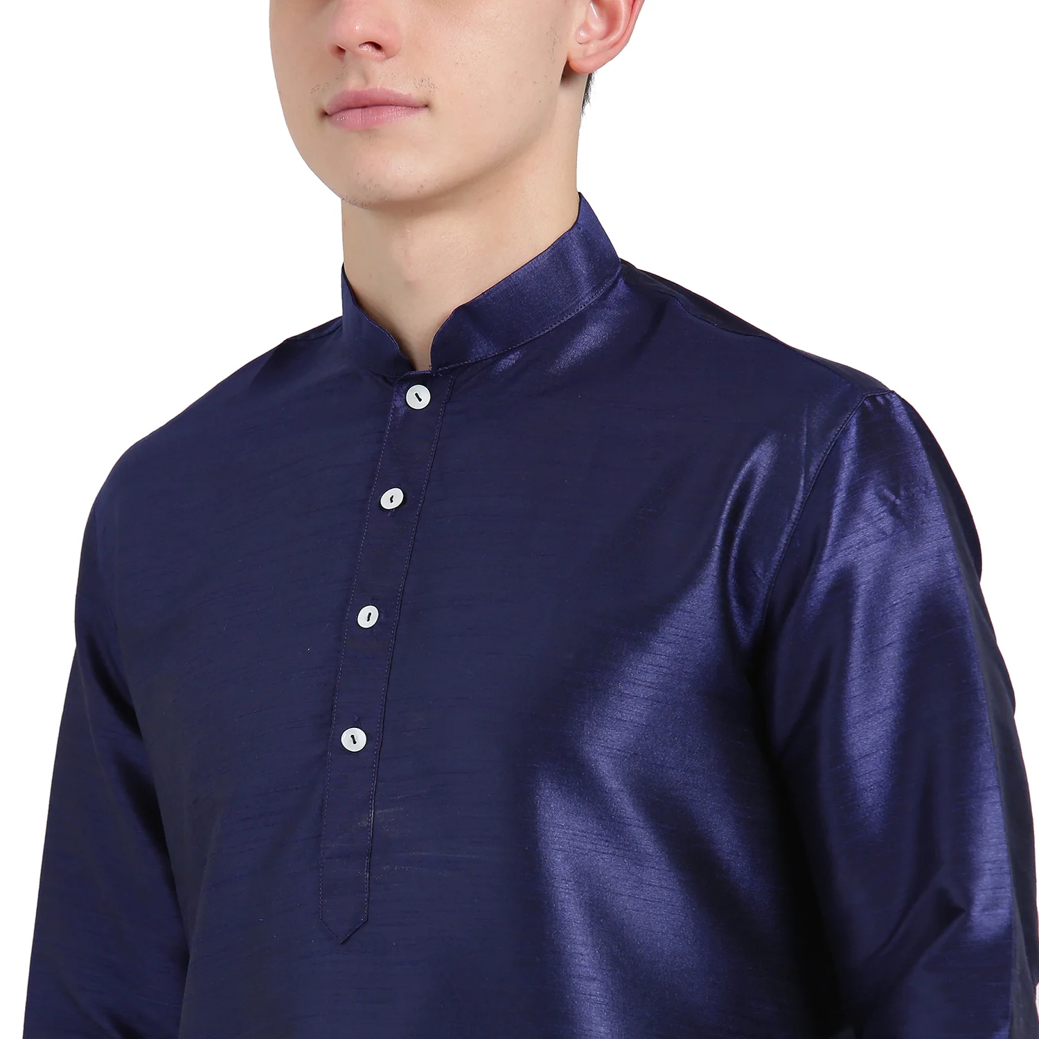 Navy Blue Silk Blend Solid Kurta - Image 5