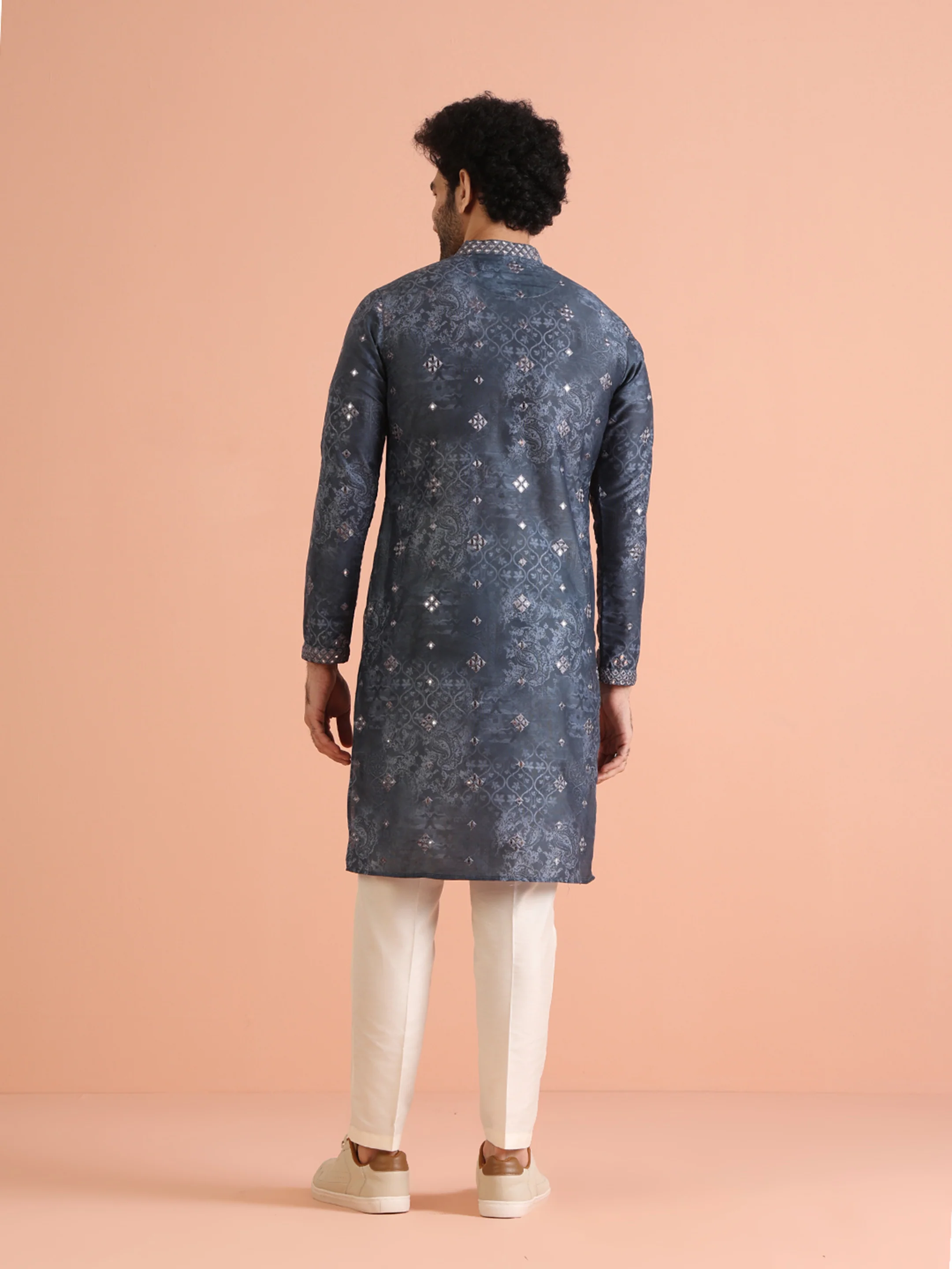 Grey Jacquard Woven Silk Blend Kurta - Image 4