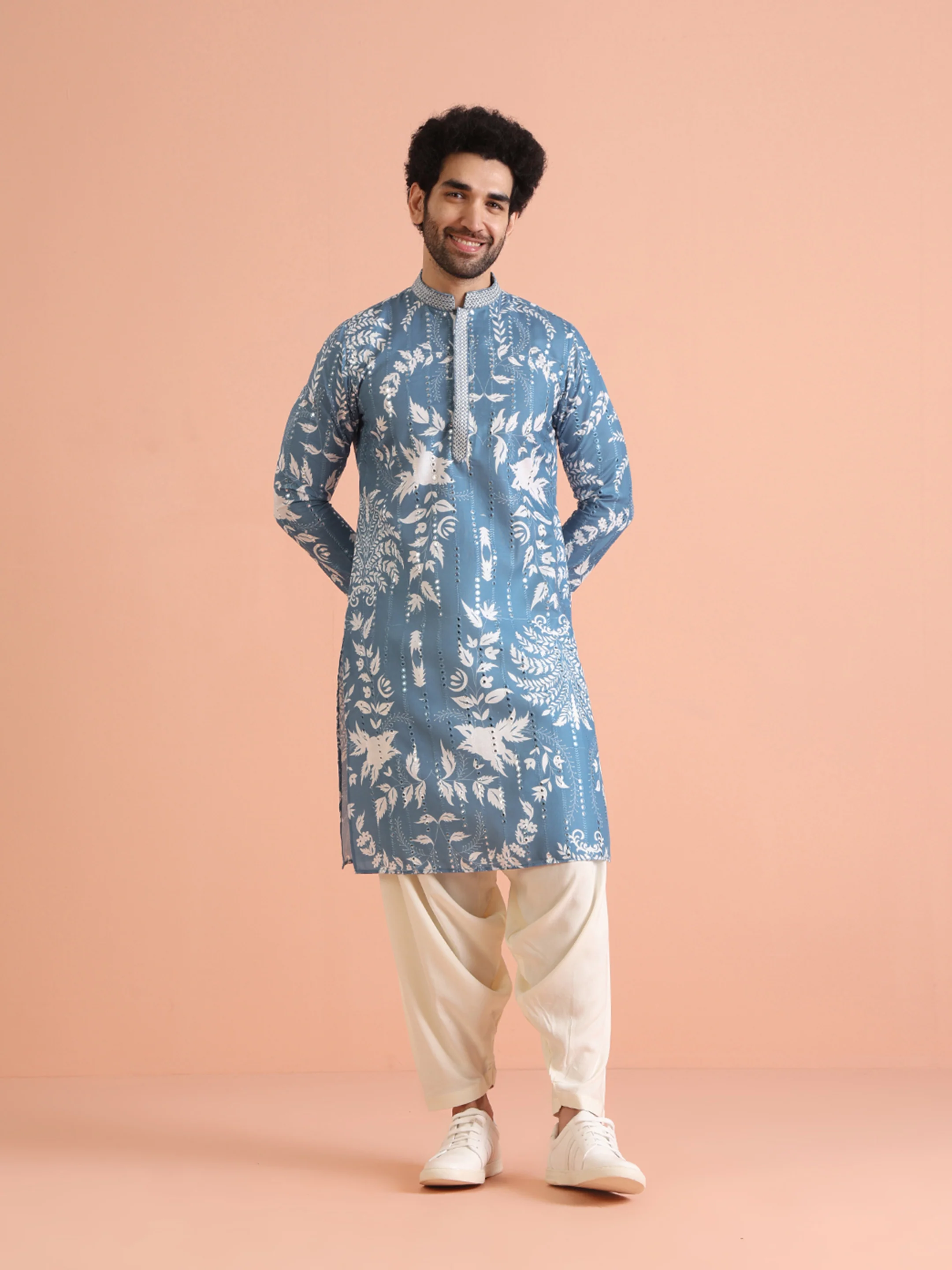 Blue Printed Cotton Blend Kurta Patiala Set - Image 2