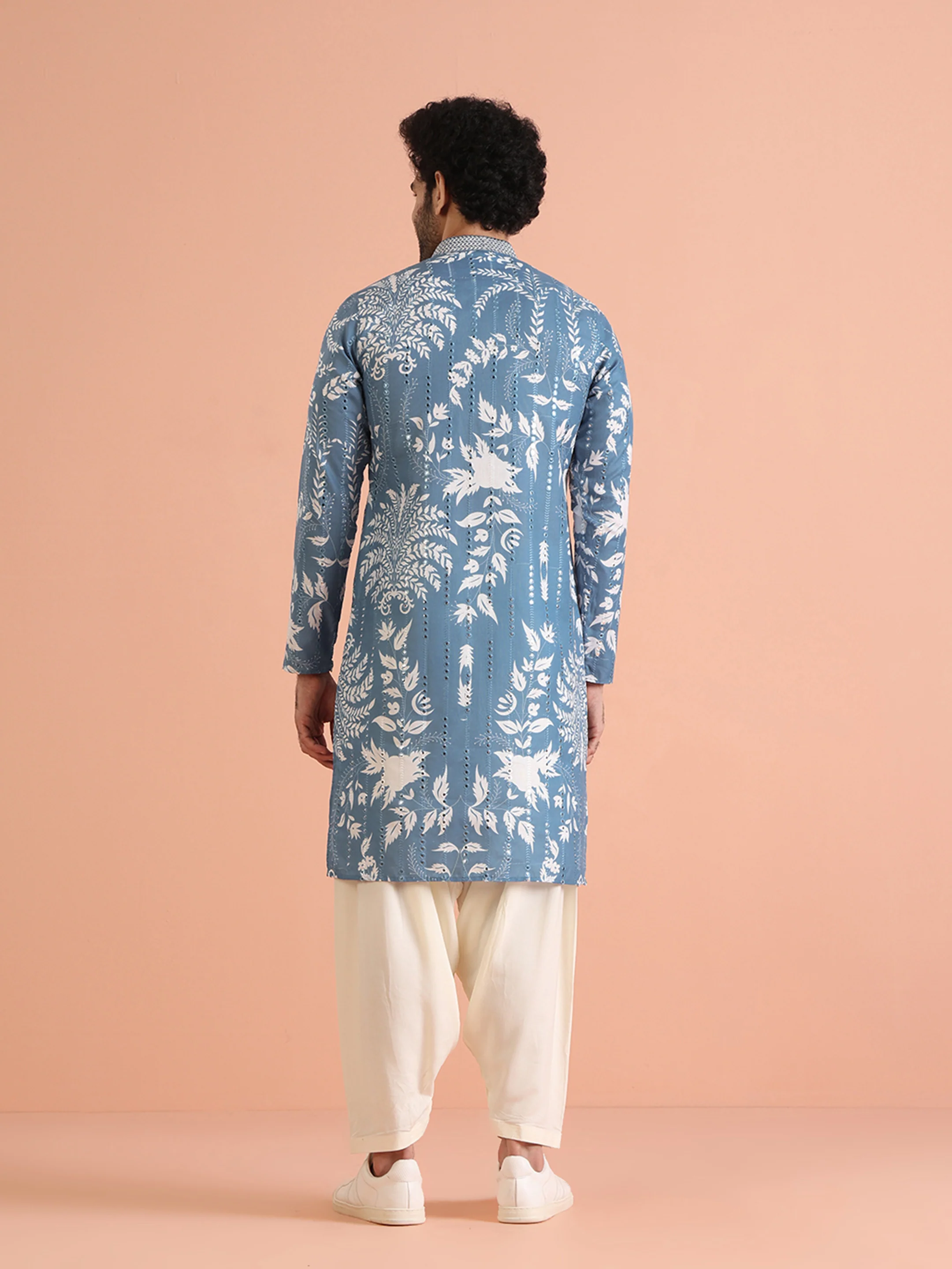 Blue Printed Cotton Blend Kurta Patiala Set - Image 5
