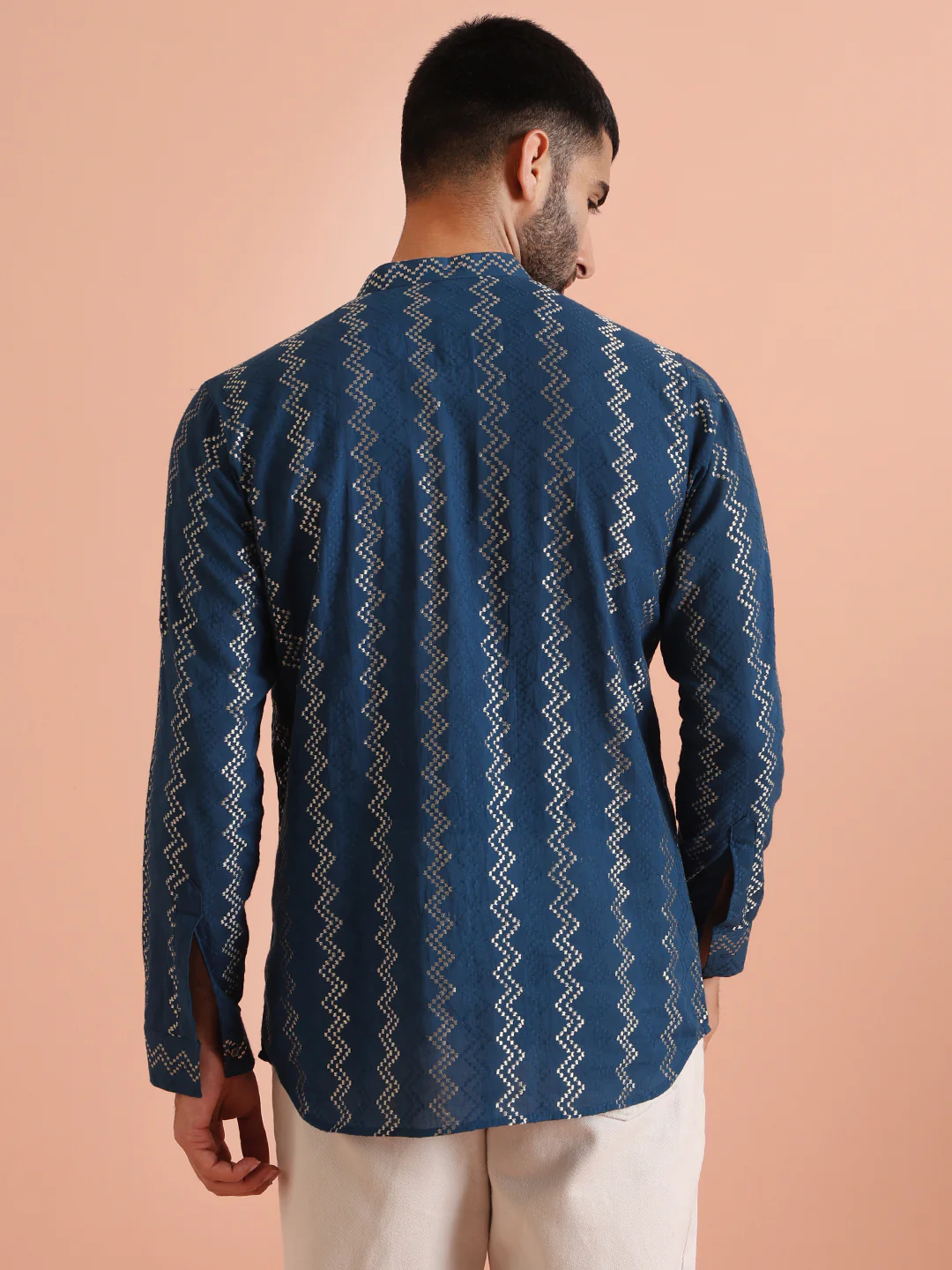 Blue Cotton Metallic Short Kurta - Image 2