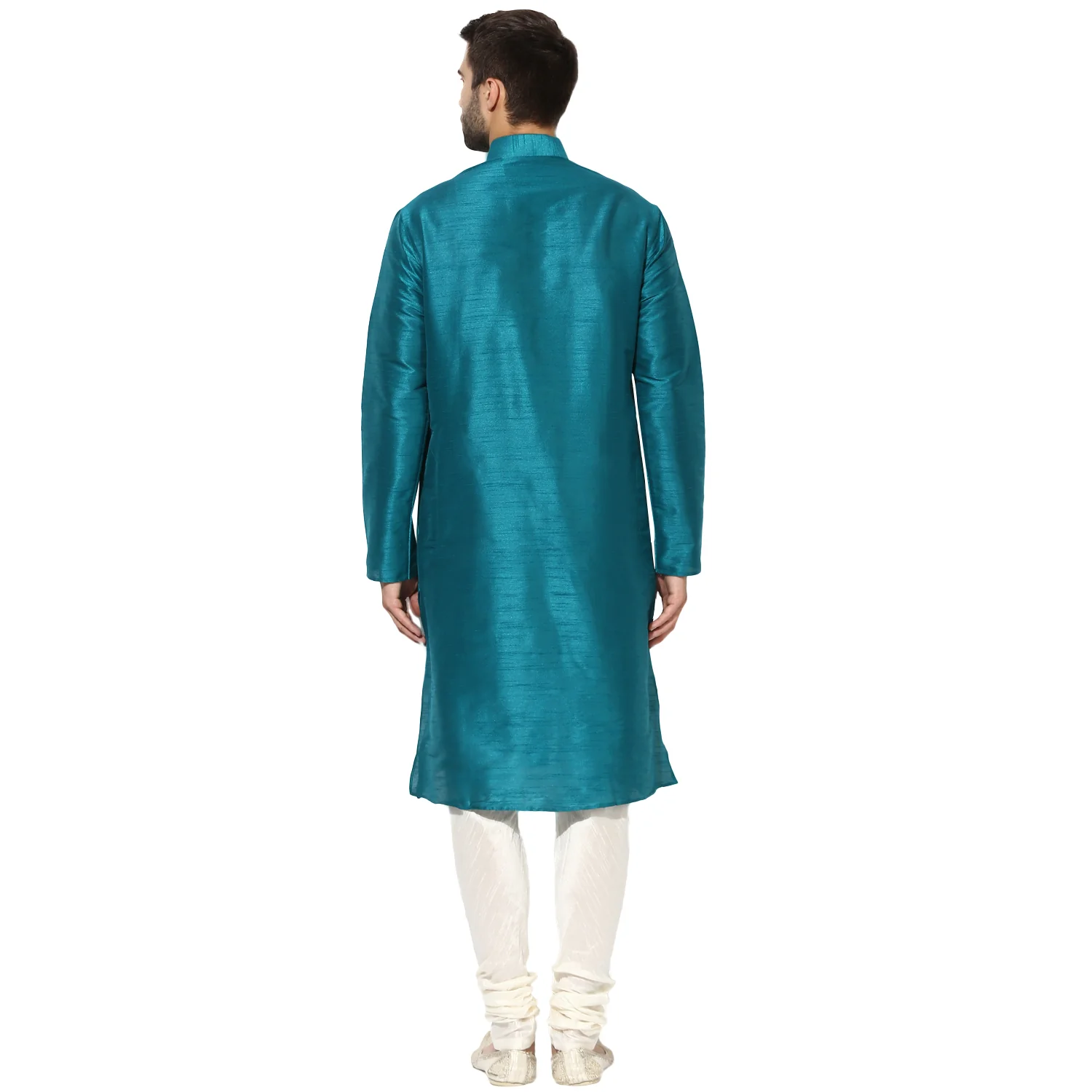 Men Blue Solid Dyed Ethnic Motifs Kurta Churidar Set - Image 4
