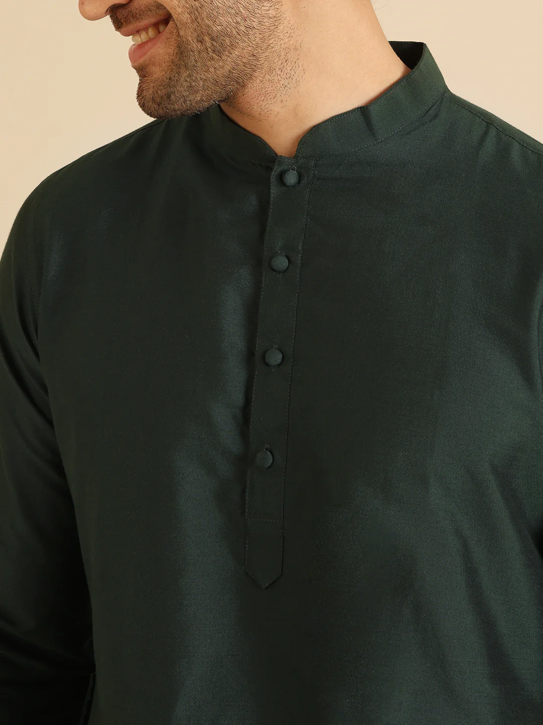 Dark Green Silk Blend Kurta with Churidar - Image 5