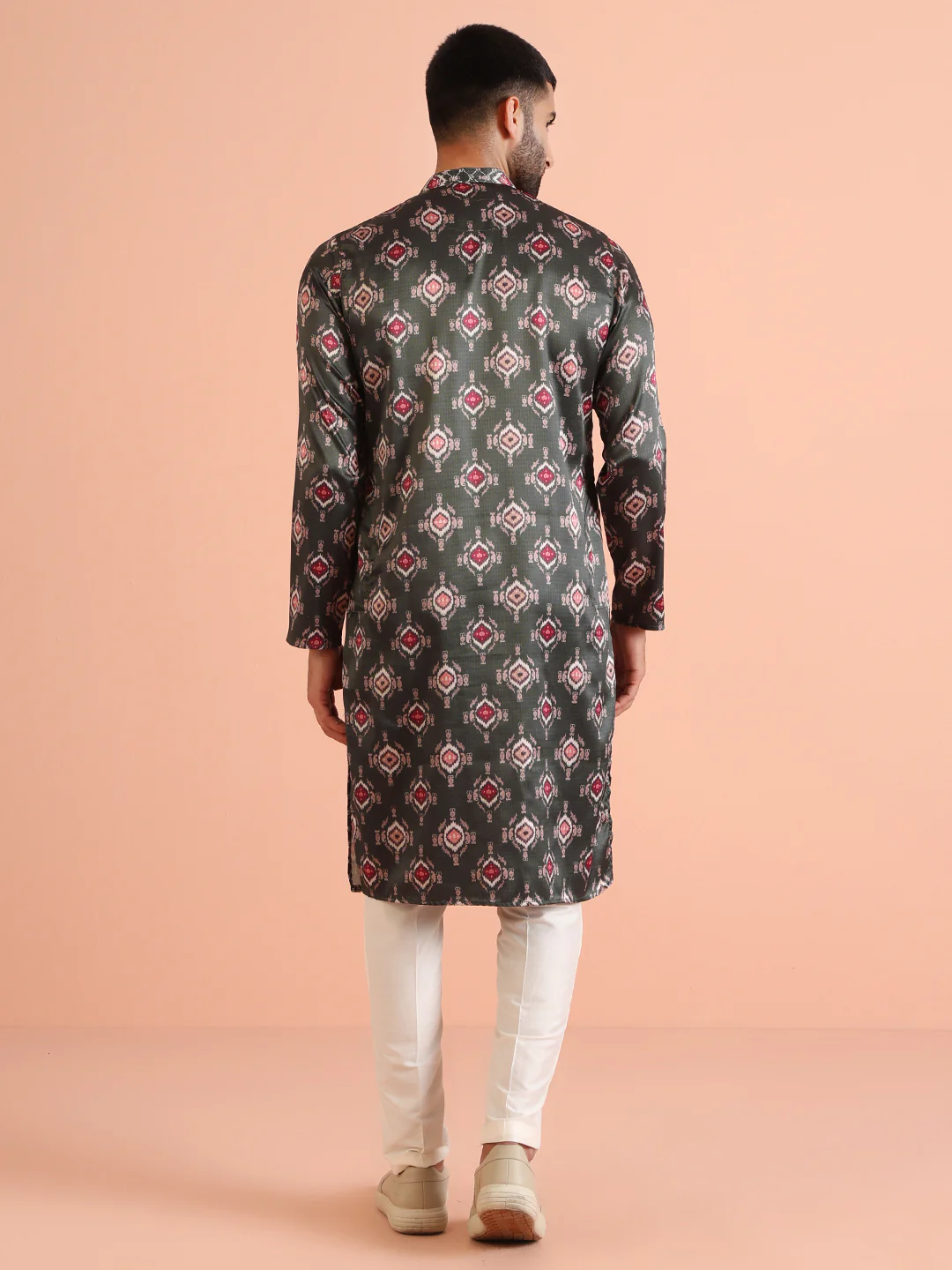 Dark Green Silk blend  Printed Kurta - Image 4