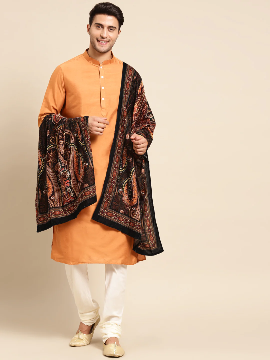Orange Kurta Churidar with Printed Dupatta