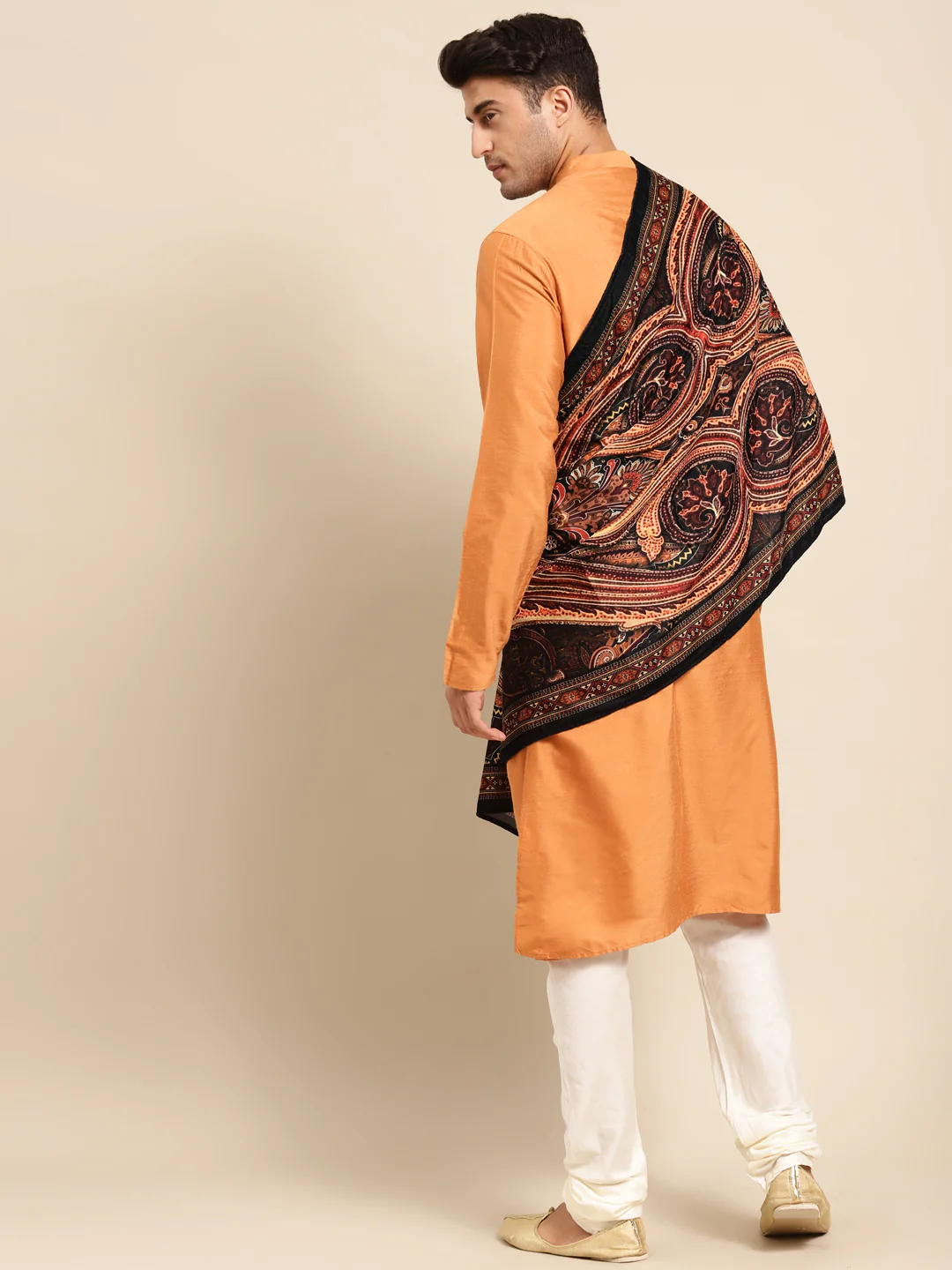 Orange Kurta Churidar with Printed Dupatta - Image 2