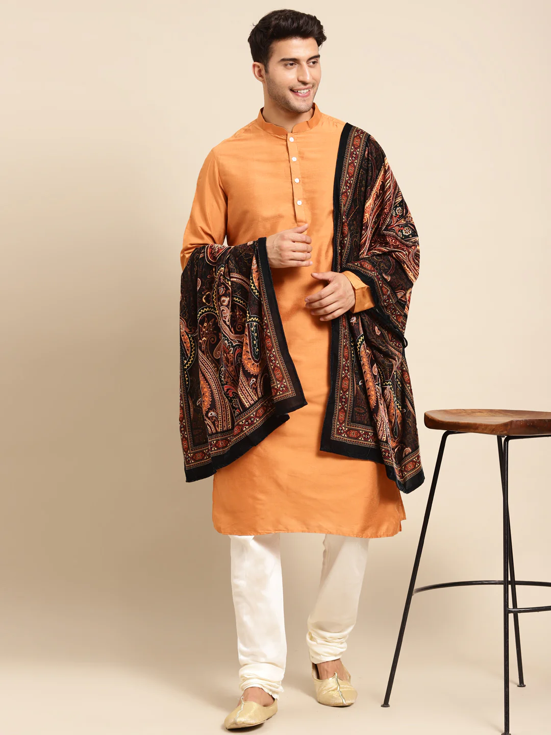 Orange Kurta Churidar with Printed Dupatta - Image 7