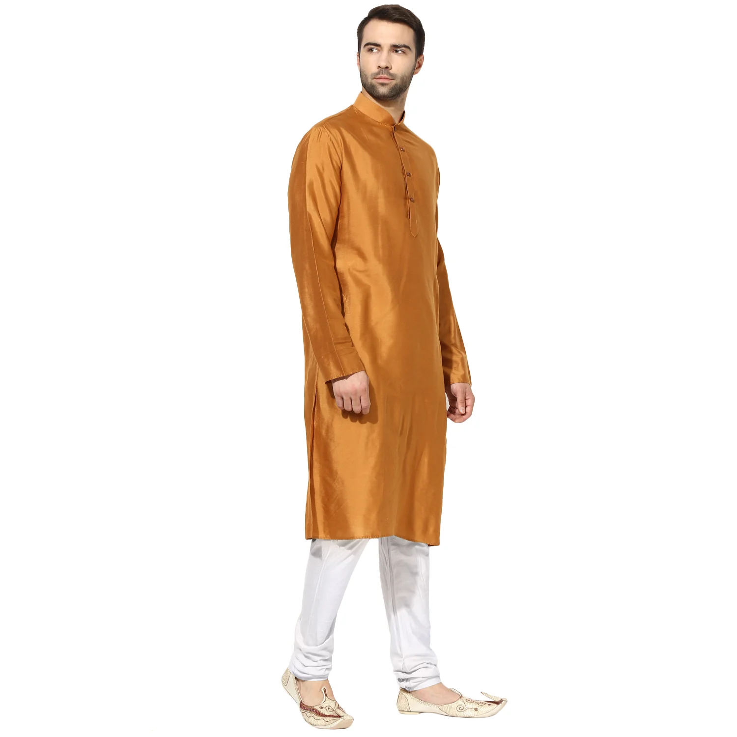 Mustard Silk Blend Solid Kurta - Image 2