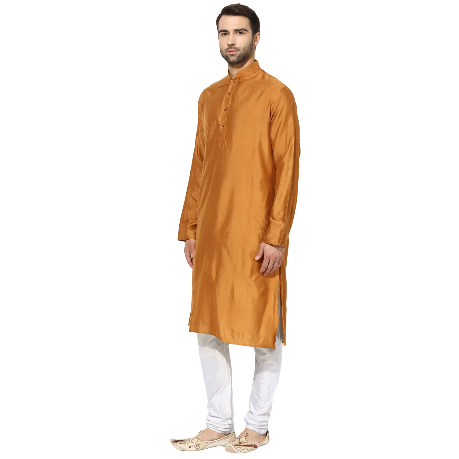 Mustard Silk Blend Solid Kurta - Image 3