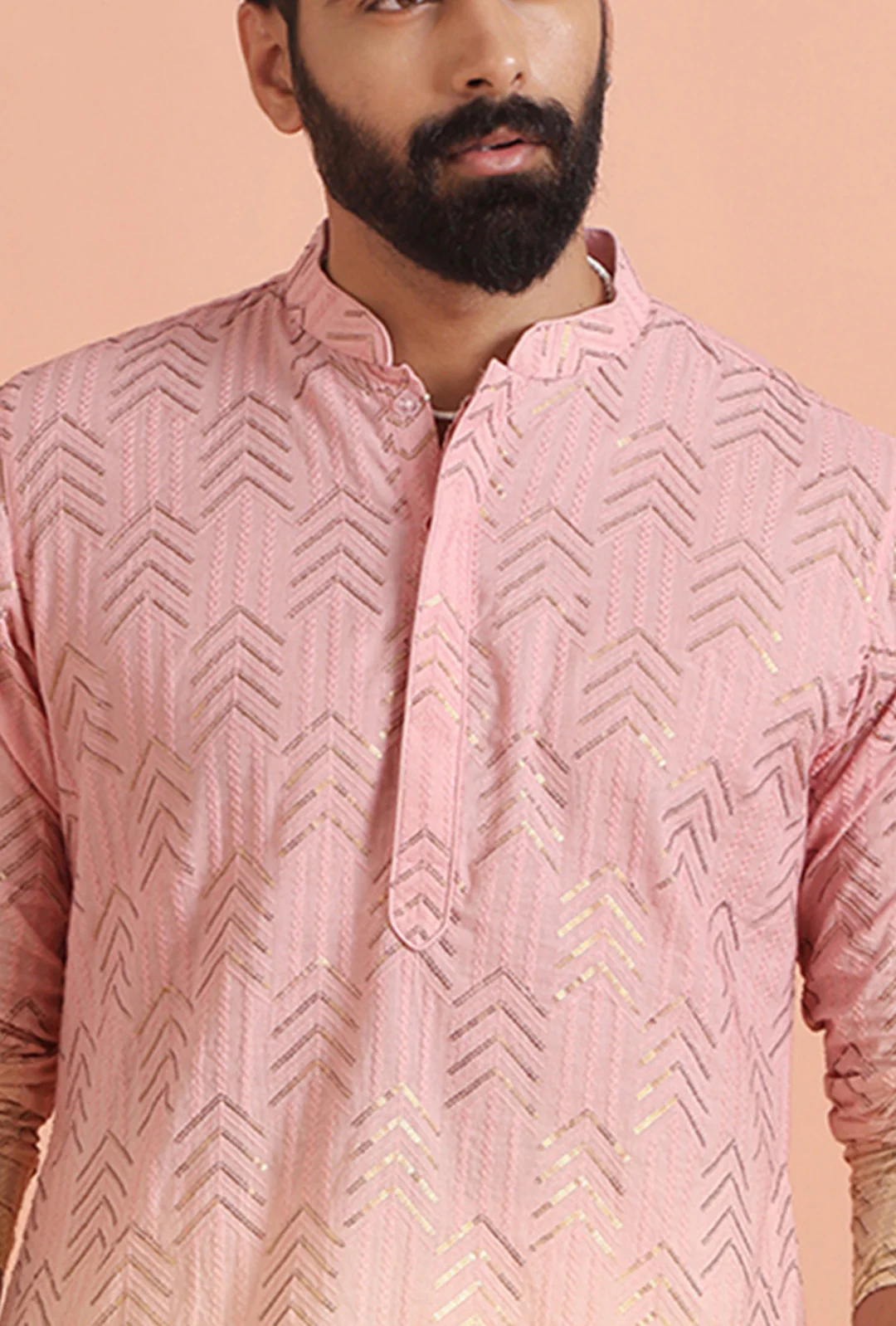 Pink to Cream Ombre Kurta with Geometric Print - Image 5