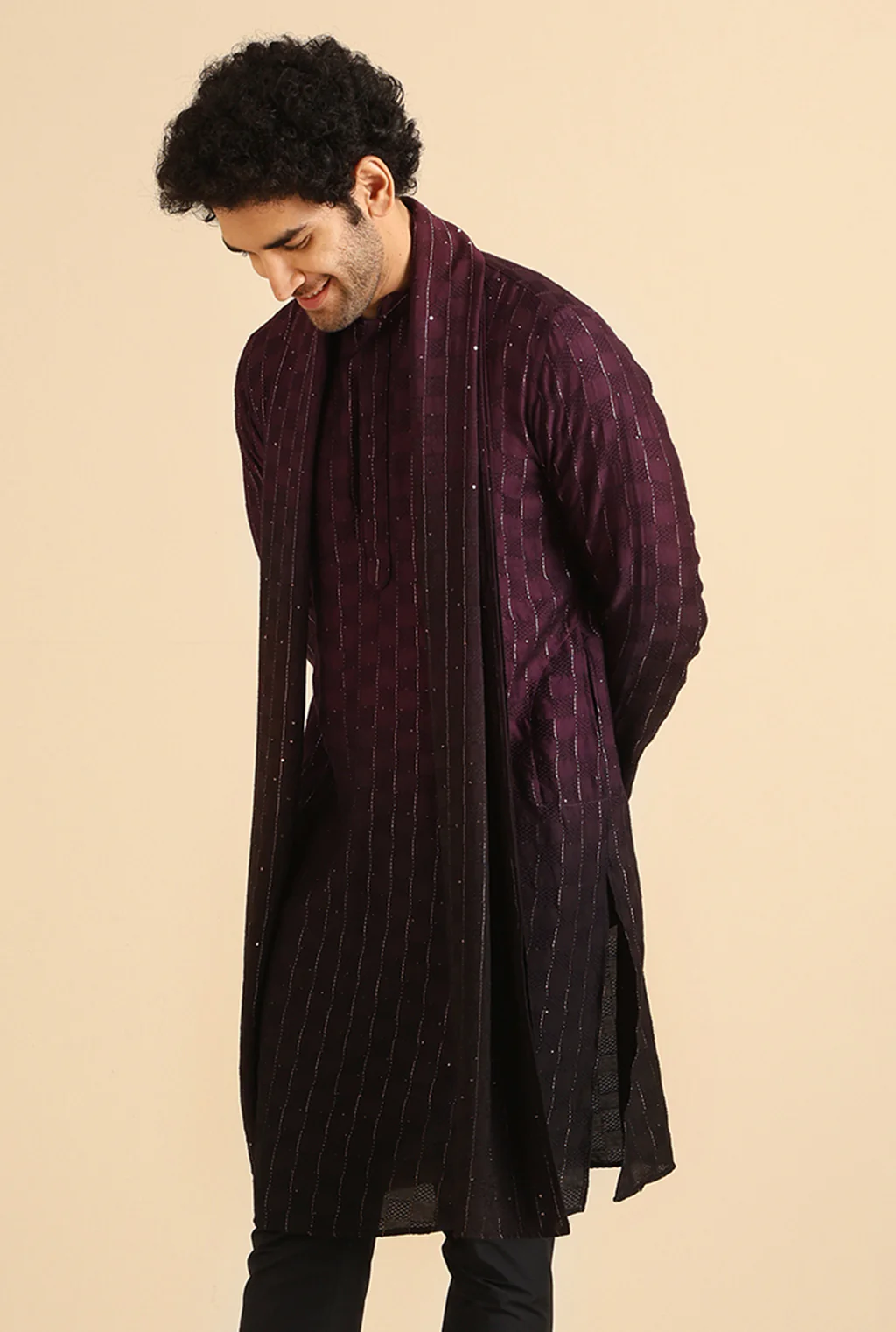 Men Brown Woven Design Dupatta - Image 2