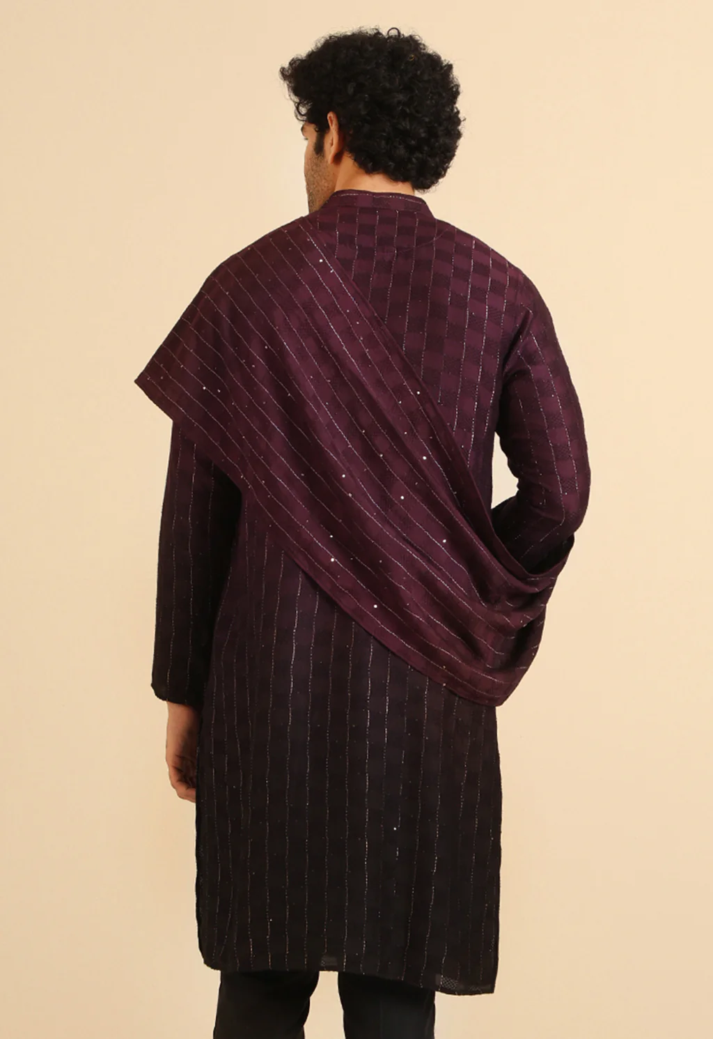 Men Brown Woven Design Dupatta - Image 4
