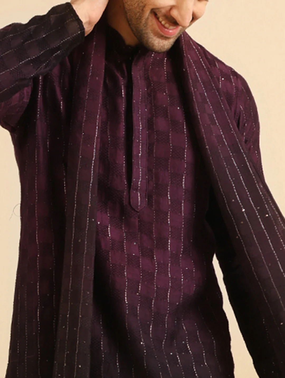 Men Brown Woven Design Dupatta - Image 5