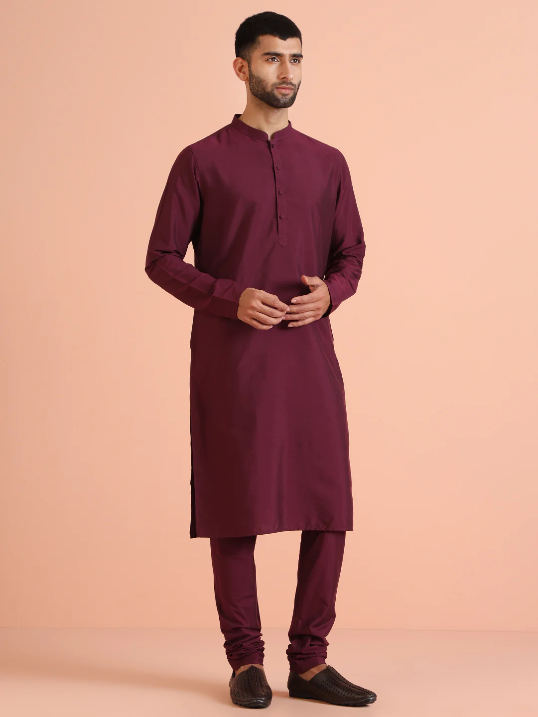Black Purple Art Silk Embroidered Sherwani Achkan - Image 6