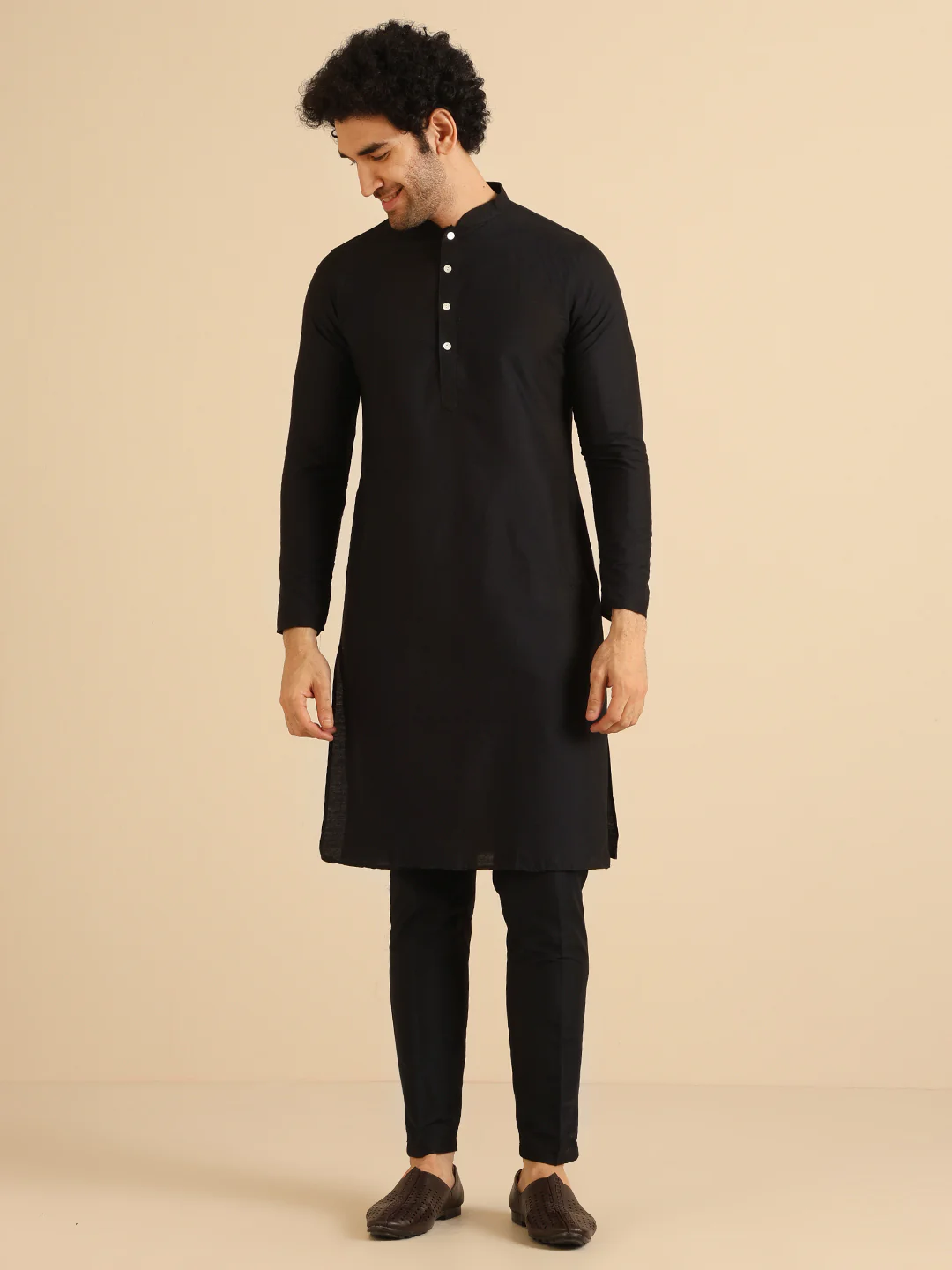 Men Black and Purple Textured Kurta Indowestern Trouser Set - Image 6