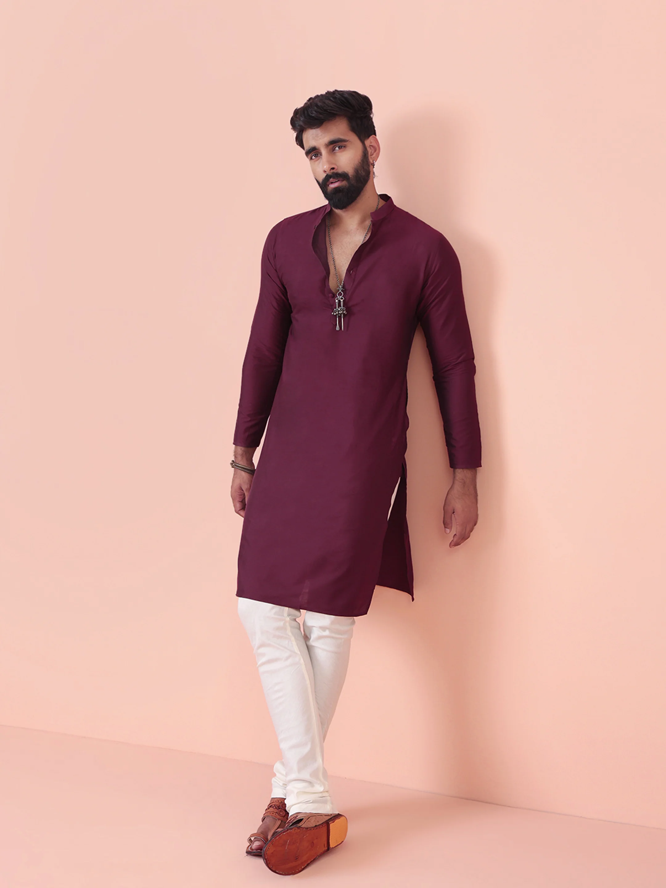 Wine Solid Plain Kurta - Image 6