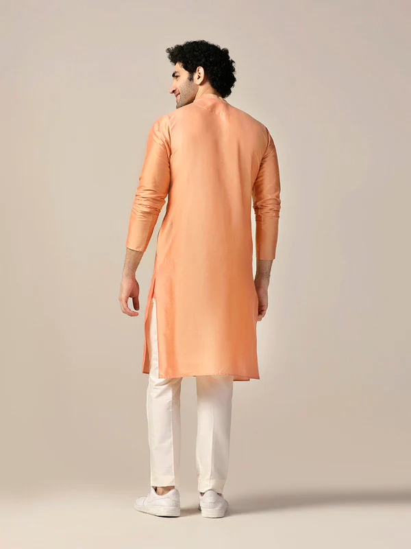 Peach Silk Metallic Embellished Long Kurta - Image 4