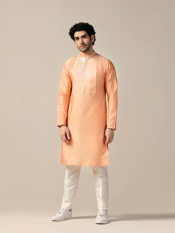 Men Coral Kurta Trouser Set