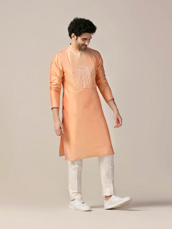 Men Coral Kurta Trouser Set - Image 2
