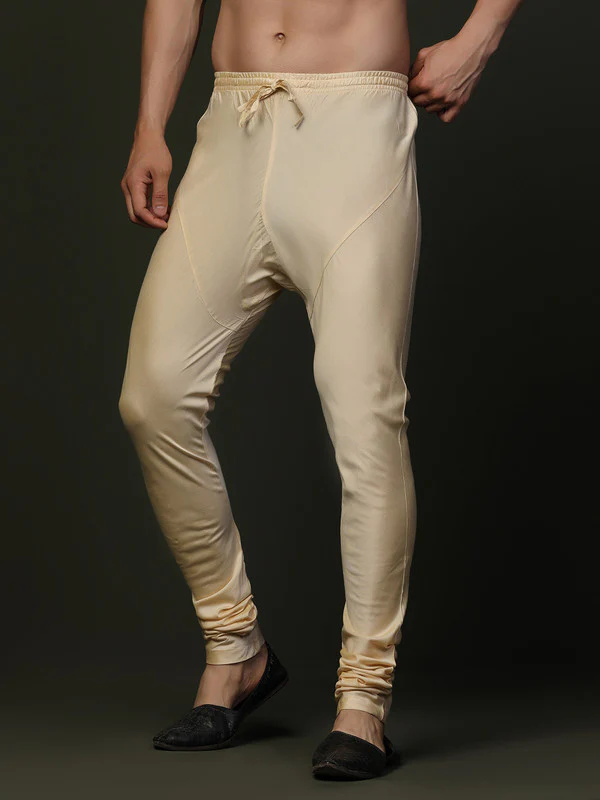 Beige Solid Elasticated Churidar - Image 3