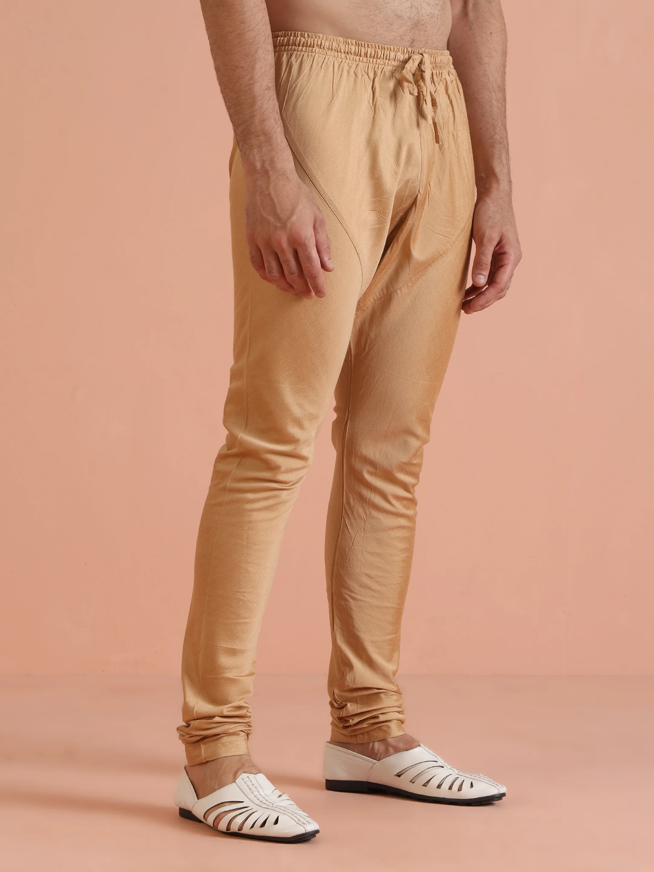 Men Cream Jacquard Kurta Jacket Churidar Set with Ethnic Motifs - Image 5