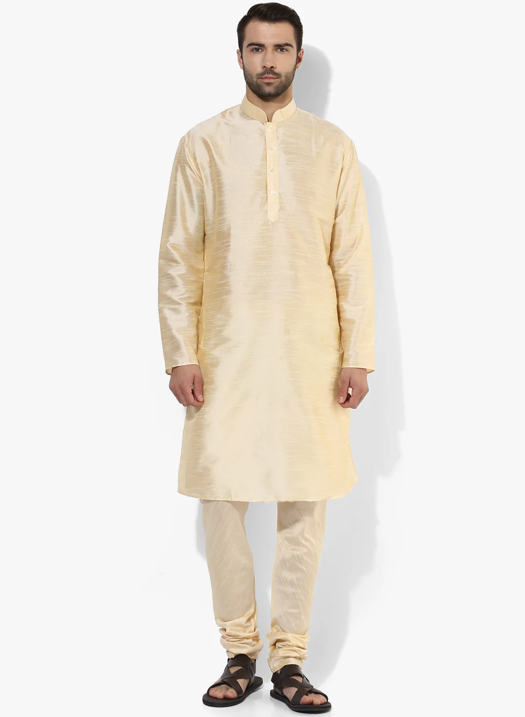 Men Cream Kurta Churidar Set