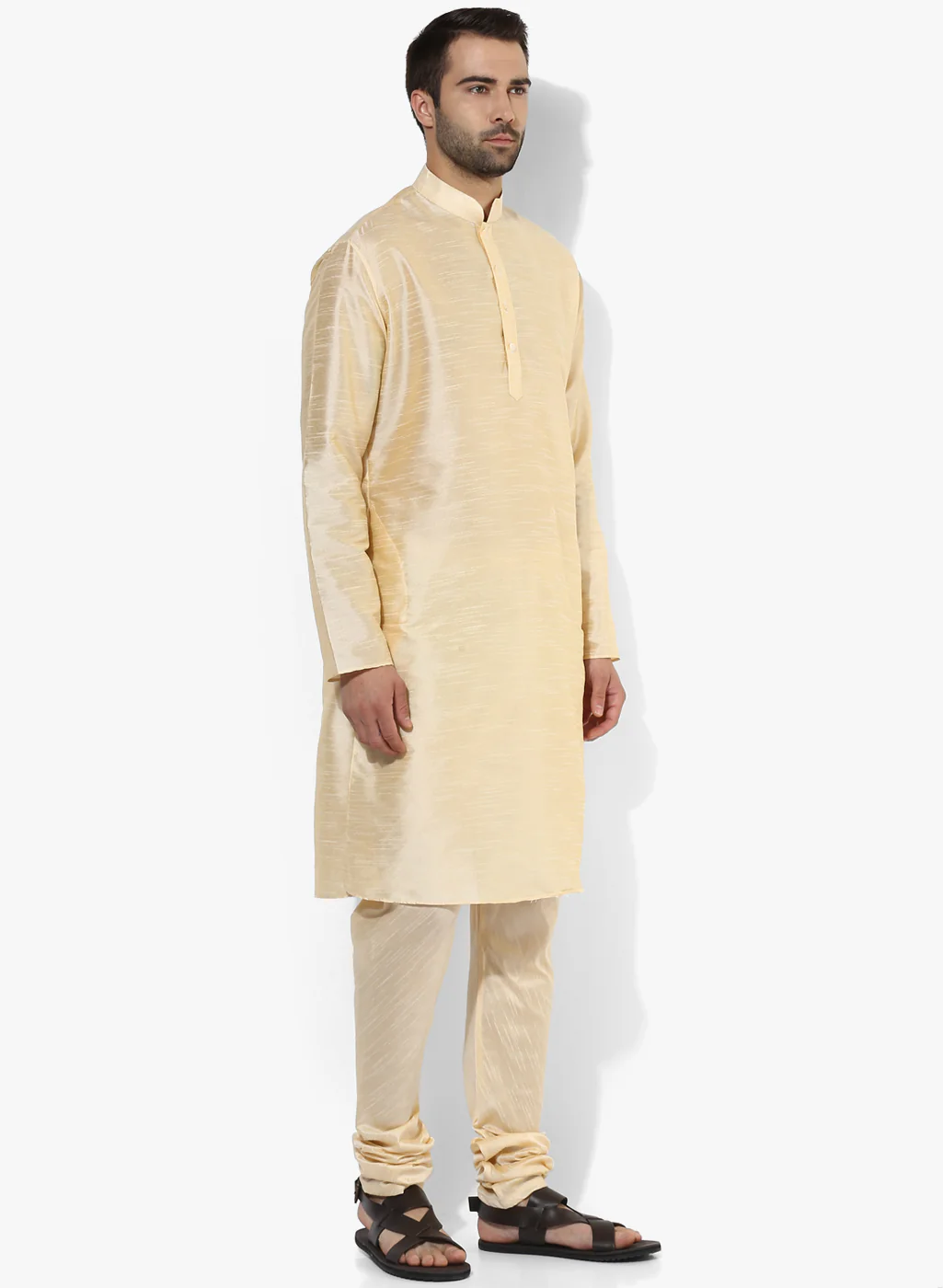 Men Cream Kurta Churidar Set - Image 2