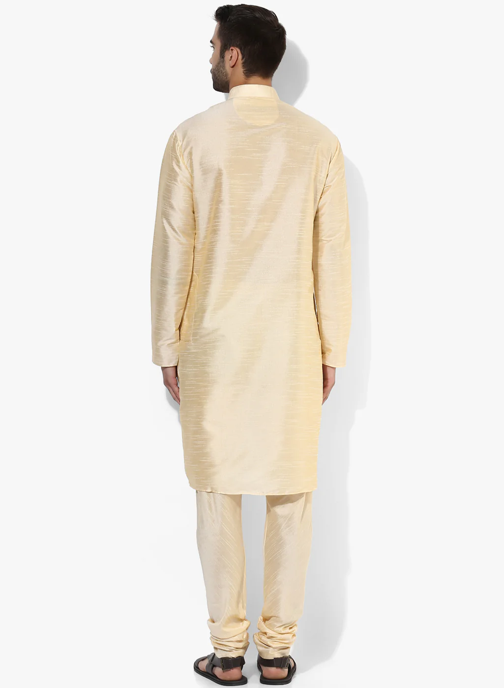 Men Cream Kurta Churidar Set - Image 4