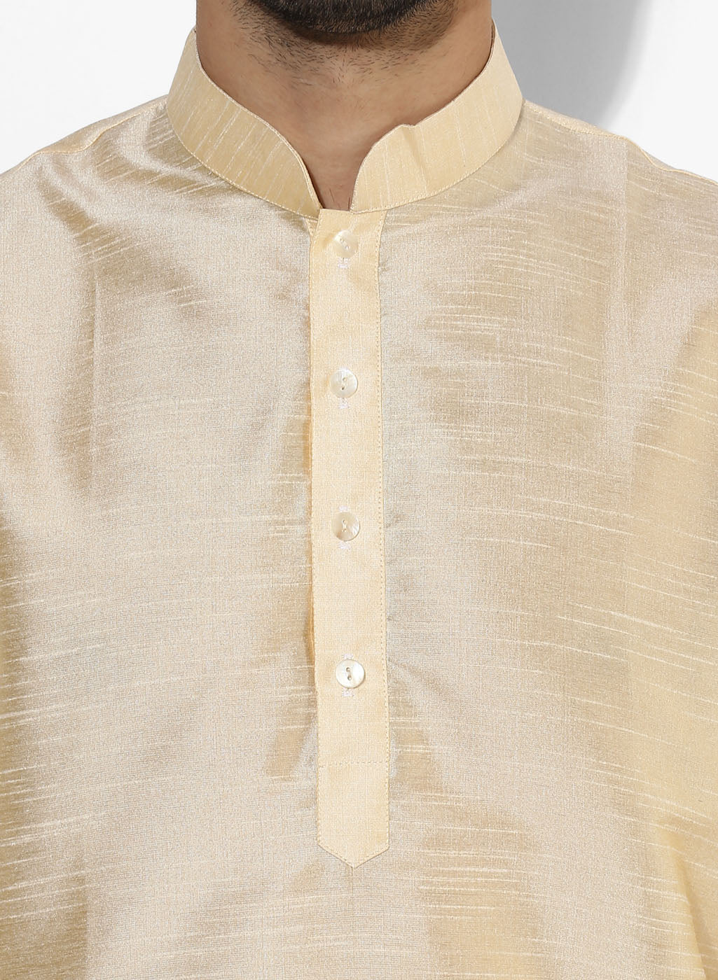 Men Cream Kurta Churidar Set - Image 5