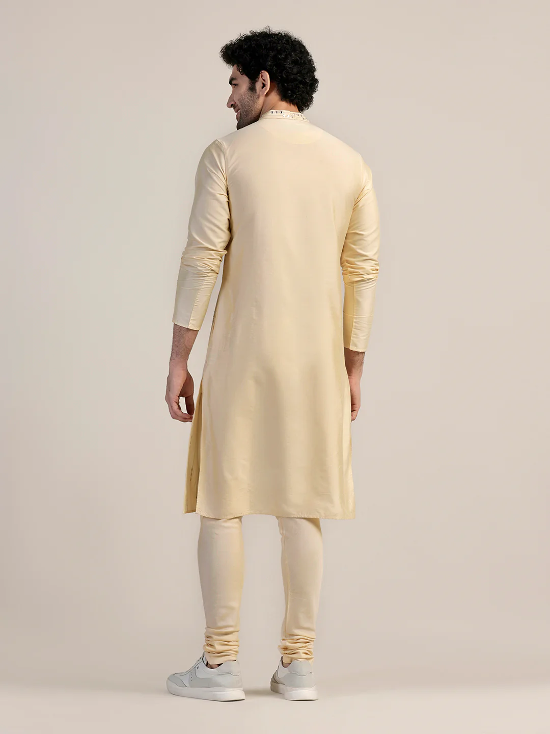 Beige Embroidered Kurta Churidar Set - Image 4