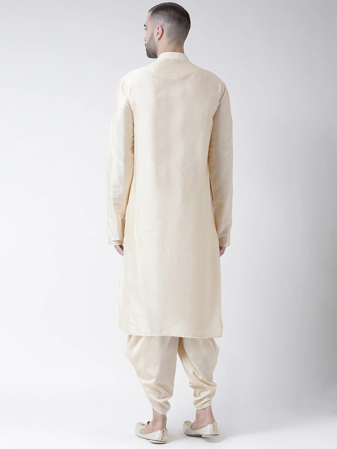 Beige Silk Blend Solid Kurta Dhoti Set - Image 3