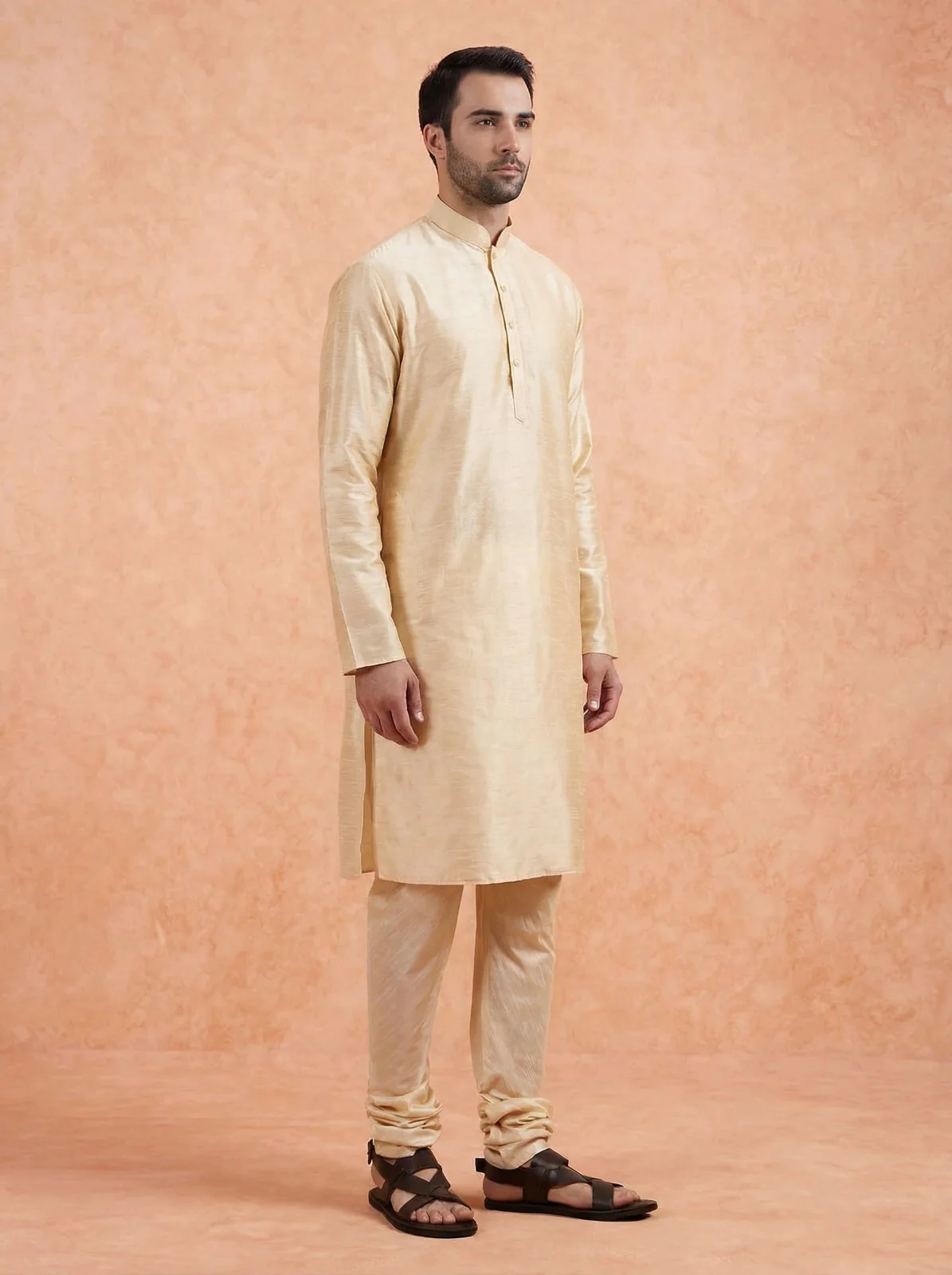 Cream Solid Silk Blend Kurta - Image 2