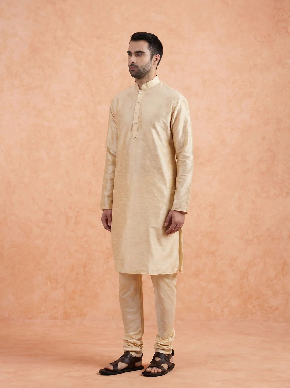 Cream Solid Silk Blend Kurta - Image 3