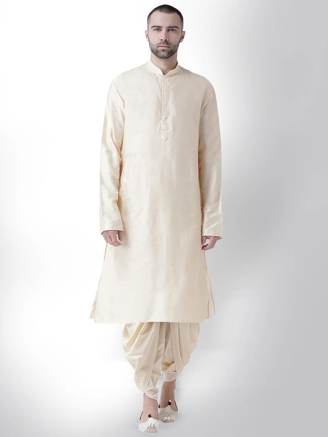 Beige Silk Blend Solid Long Kurta