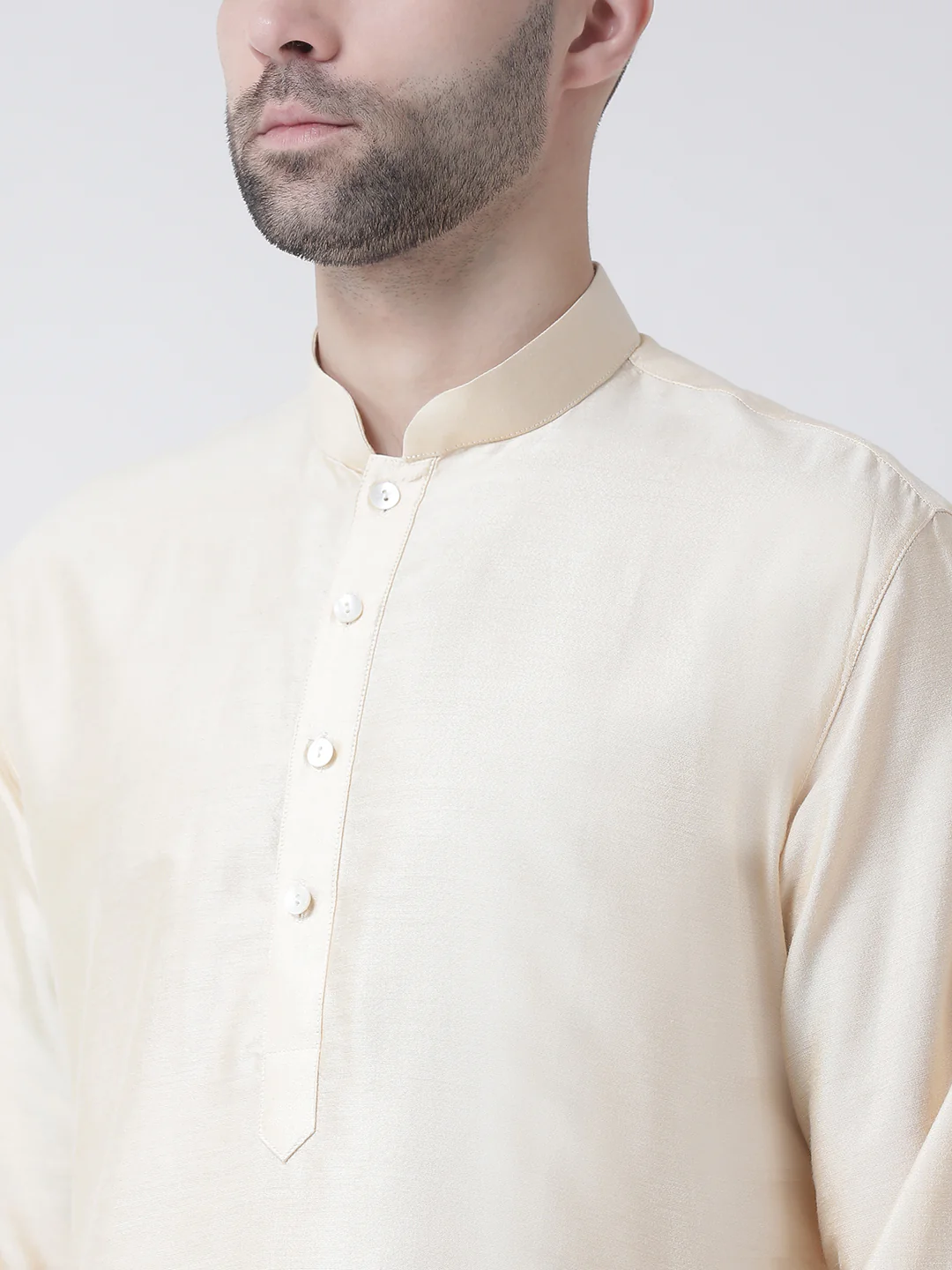 Beige Silk Blend Solid Long Kurta - Image 4