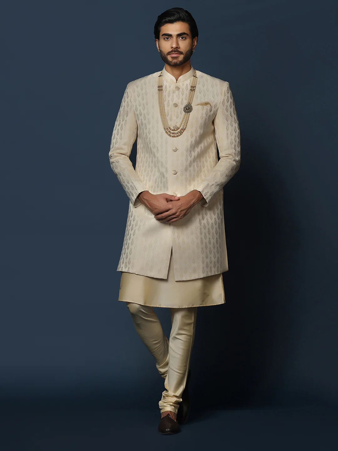 Cream Jacquard Indo-Western Set